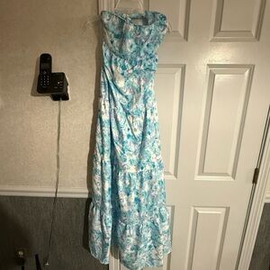 Elegant Blue Floral Women's Dress